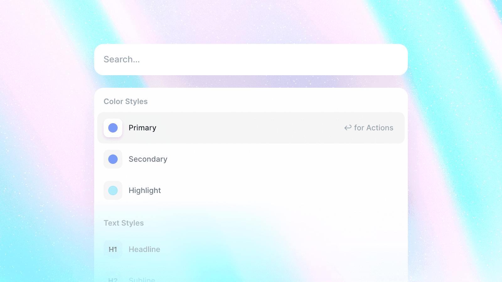 Styles in Actions Menu